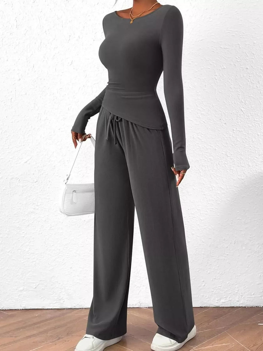 Long Sleeve Top and Wide Leg Pants Set Simply Love