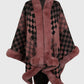 Checkered Faux Fur Trim Poncho Trendsi