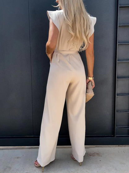 RUFFLED CAP SLEEVE JUMPSUIT