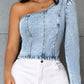 ONE SHOULDER DENIM TOP Wäre Rare Trend