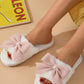 White Bow Knot Decor Open Toe Plush Slippers YNIQUE
