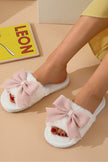 White Bow Knot Decor Open Toe Plush Slippers YNIQUE