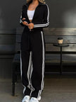 Striped Zip Up Top and Pants Set Simply Love