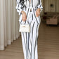 STRIPED FRONT COLLAR PANTS SET LE LIS