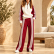 Women's Three-Stripe Colour-Block Half-Zip Sweatshirt & Wide-Leg Track Trouser Set MERIDGE