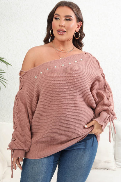 ONE SHOULDER BEADED SWEATER