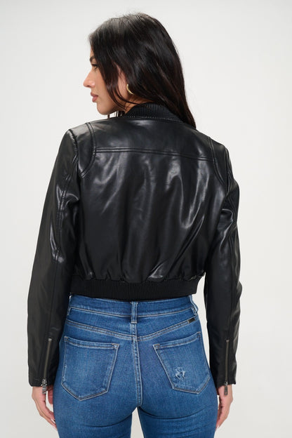 Zip Up Cropped Bomber Jacket