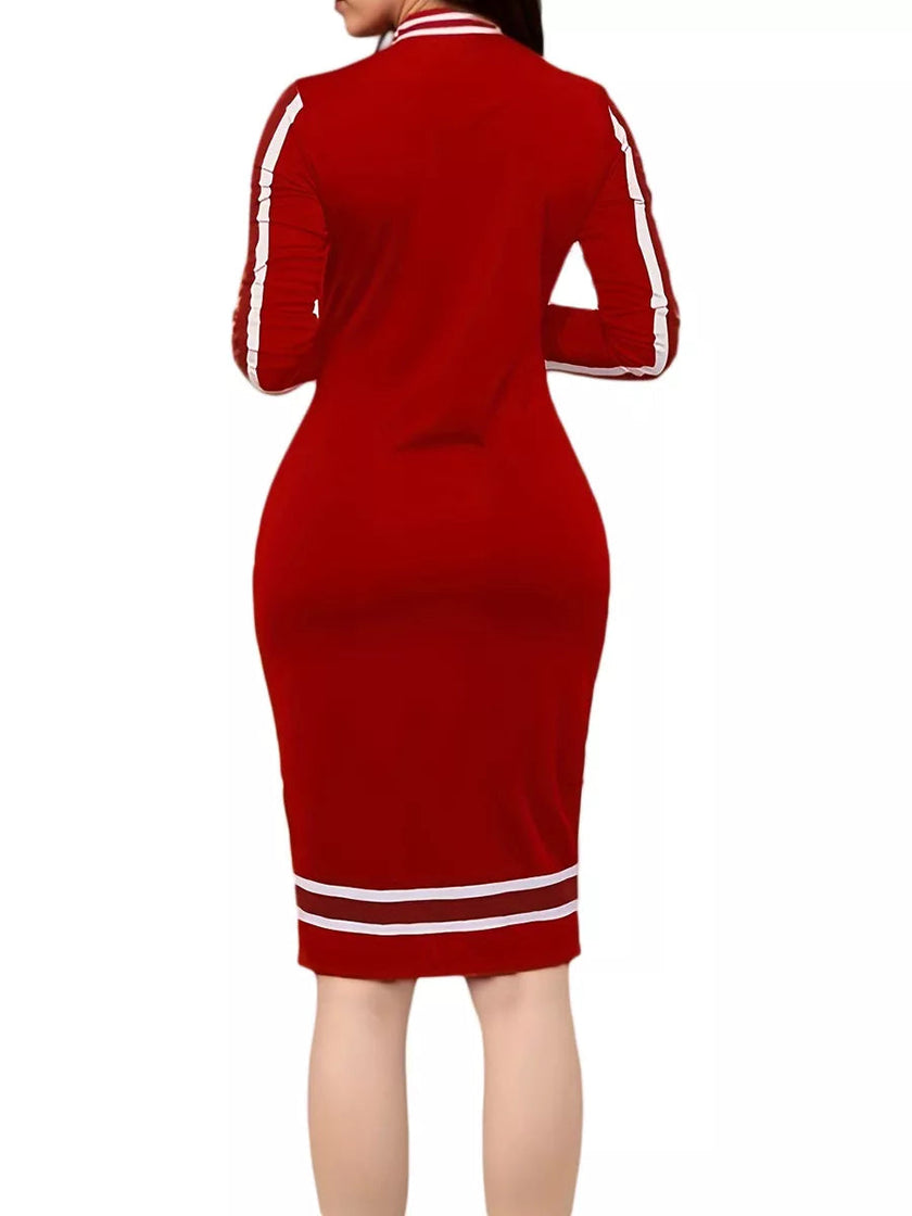 Striped Bodycon Long Sleeve Dress Lady Ros