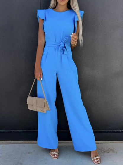 RUFFLED CAP SLEEVE JUMPSUIT