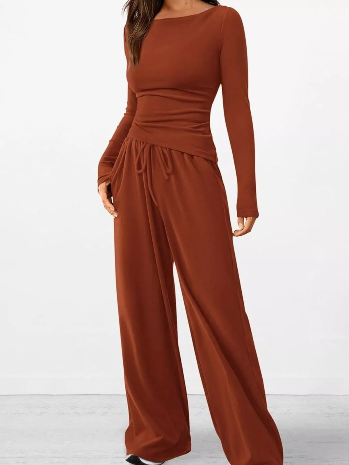 Long Sleeve Top and Wide Leg Pants Set Simply Love