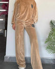 Velvet Solid Color Crew-neck Batwing Sleeve Casual Two-piece Suit Women's Clothing YNIQUE