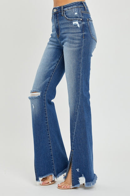 FRONT SLIT FRAYED JEANS