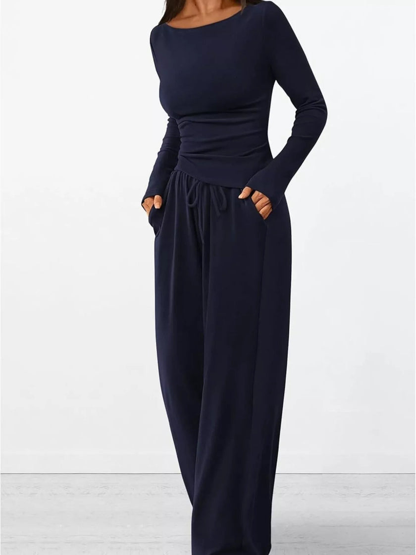 Long Sleeve Top and Wide Leg Pants Set Simply Love