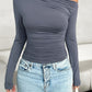 Devine Ruched One Shoulder Long Sleeve T-Shirt Wäre Rare Trend