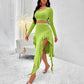 Women's Long Sleeve Round Neck Pleated Dress Suit - Solid Color Elegant Ruffle Outfit WARE RARE JUSA
