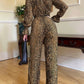 Leopard Flounce Sleeve Wide Leg Jumpsuit Trendsi