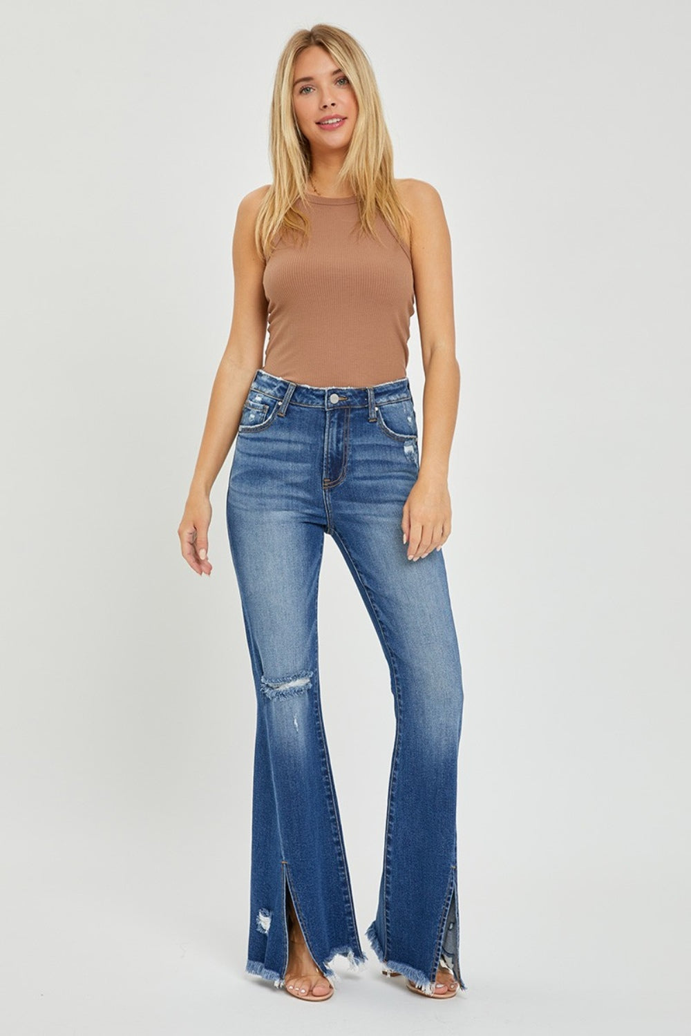 FRONT SLIT FRAYED JEANS