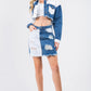 Contrast Patched Frayed Denim Distressed Skirts Wäre Rare Trend