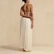 2pcs Women's Dress Suit Sexy Sleeveless Backless Cropped Halter Top And Pleated Long Skirt Beach Clothing Route