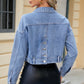 Pocketed Button Up Dropped Shoulder Denim Jacket Wäre Rare Trend