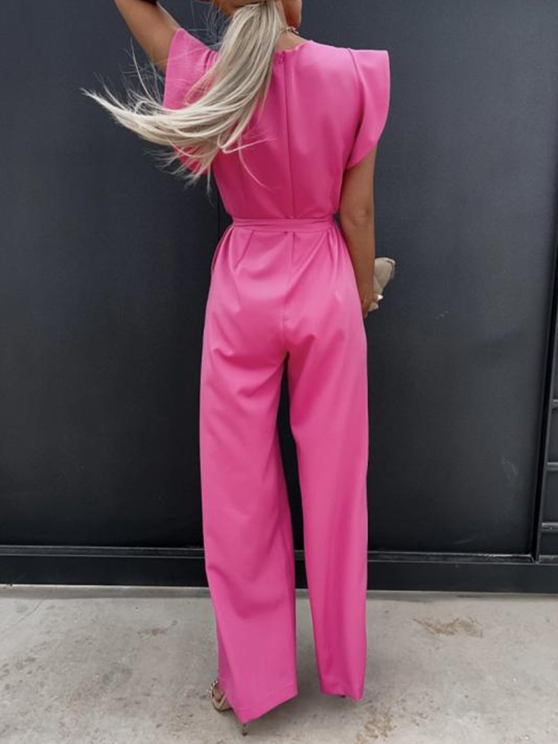 RUFFLED CAP SLEEVE JUMPSUIT