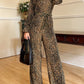 Leopard Flounce Sleeve Wide Leg Jumpsuit Trendsi