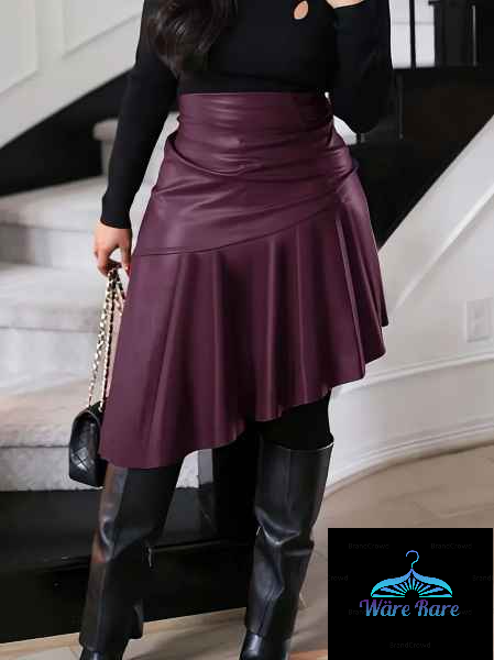 FAUX LEATHER FLOUNCED SKIRT