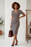 Stripe V-Neck Side Slit Maxi Dress Wäre Rare Fashion