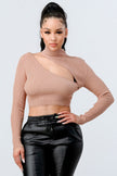 Lux Sweater Rib Cutout Mock Neck Crop Top Tigbul's Variety Fashion Shop
