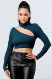 Lux Sweater Rib Cutout Mock Neck Crop Top Tigbul's Variety Fashion Shop