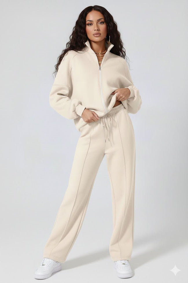 Solid Zip-Up Jacket and Drawstring Pants Set Wäre Rare Fashion