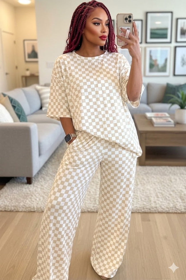 Checker Short Sleeve Tee & Lounge Pant Set Wäre Rare Fashion