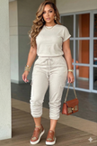 Crew Neck Short Sleeve Drawstring Waist Jumpsuit Wäre Rare Fashion