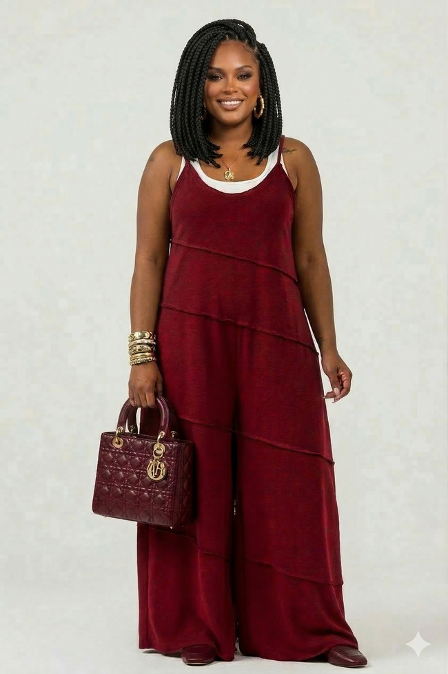 Plus Keyhole back Wide Leg Raw Edge Jumpsuit Wäre Rare Fashion