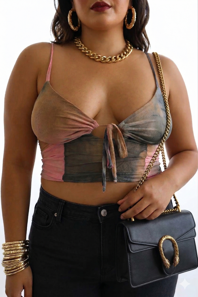 Plus Size Tie Dye Mesh Keyhole Front Brami Top Wäre Rare Fashion