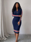 Striped Bodycon Long Sleeve Dress Lady Ros