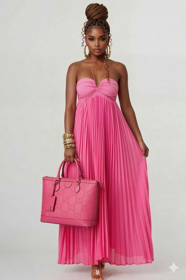 FLOWY SLEEVELESS PLEATED MAXI DRESS Wäre Rare Fashion