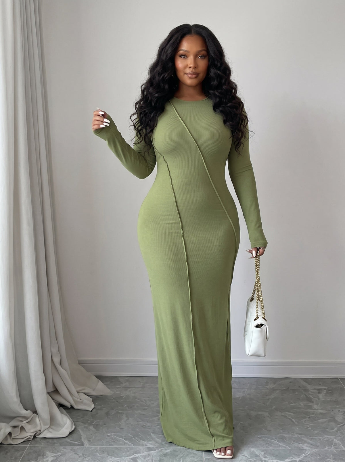 Exposed Seam Long Sleeve Maxi Dress Simply Love
