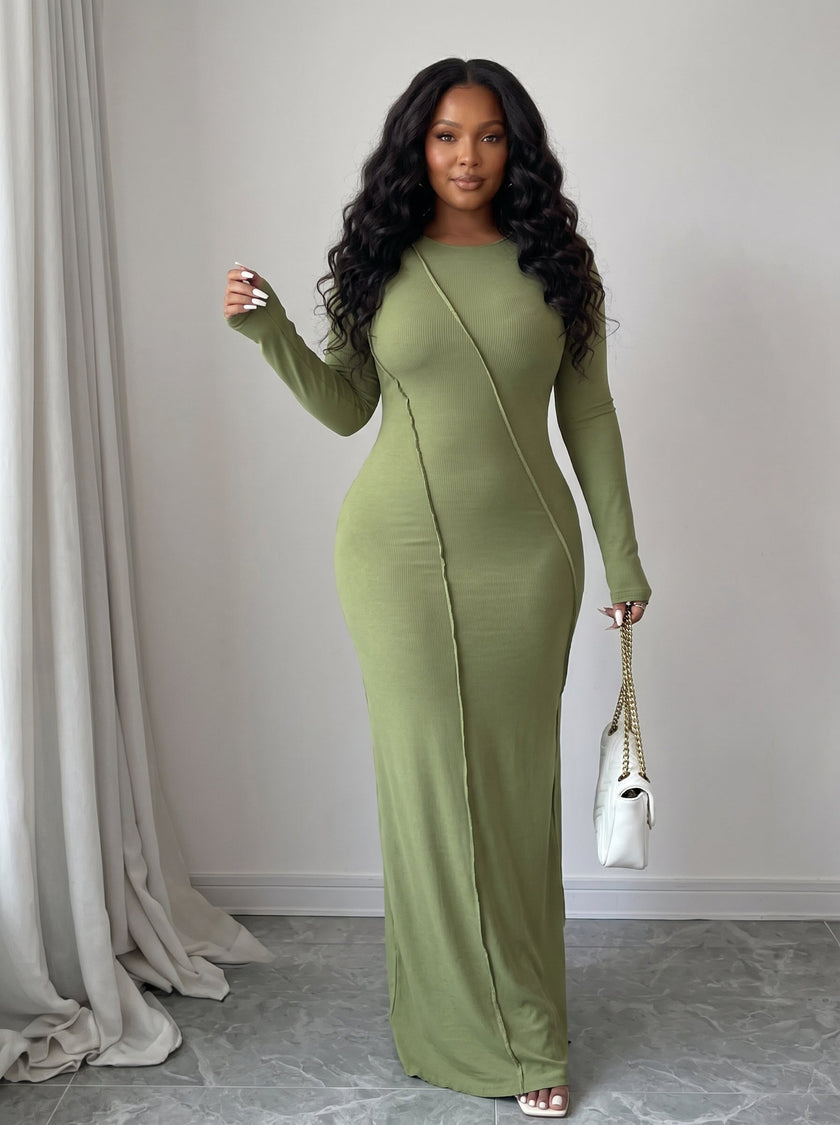 Exposed Seam Long Sleeve Maxi Dress Simply Love