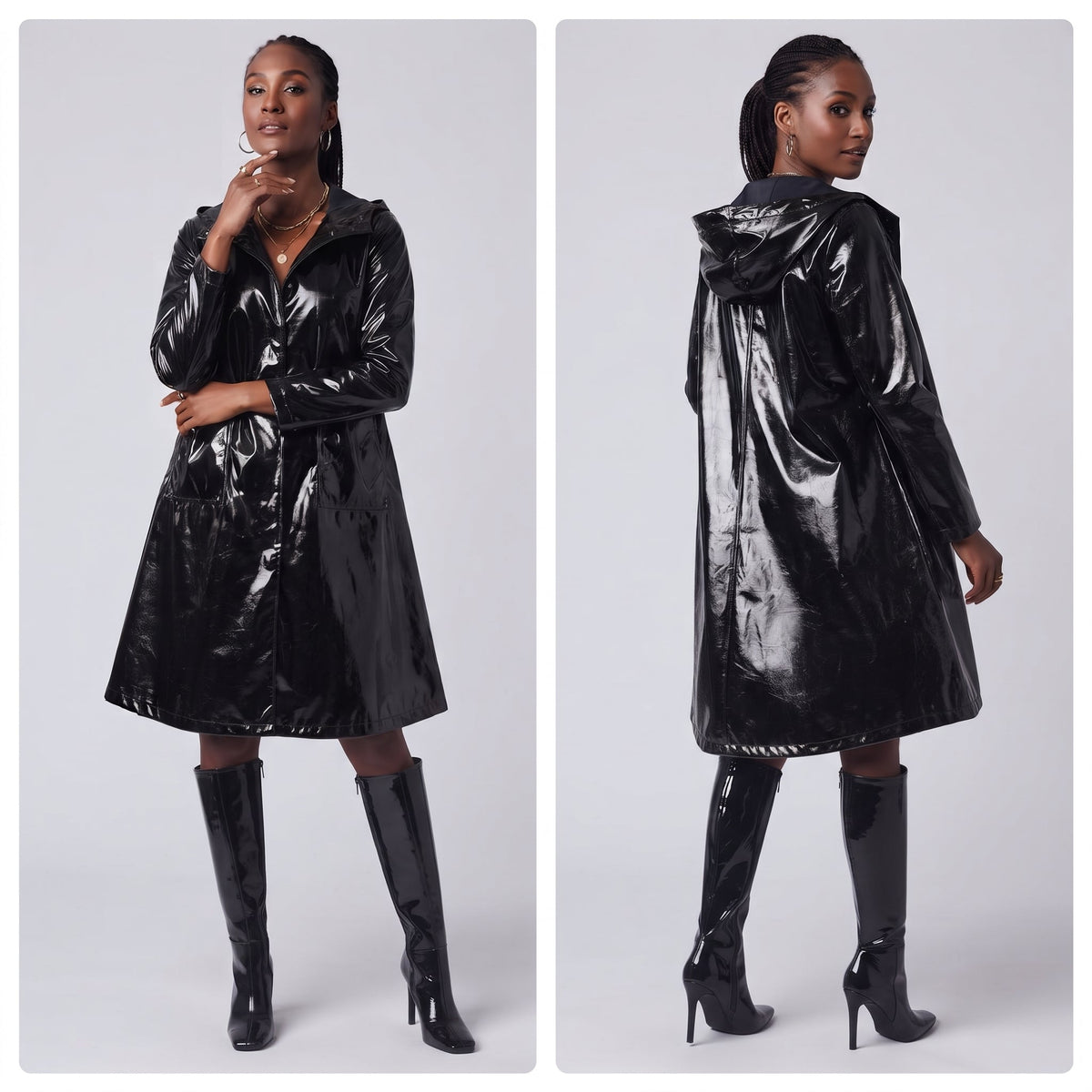 Black vinyl Jacket with Hood Gracia Fashion