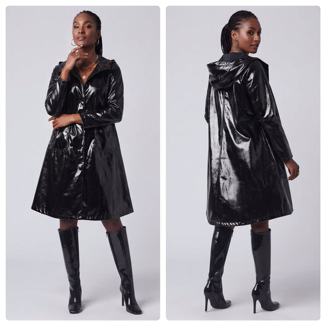 Black vinyl Jacket with Hood Gracia Fashion