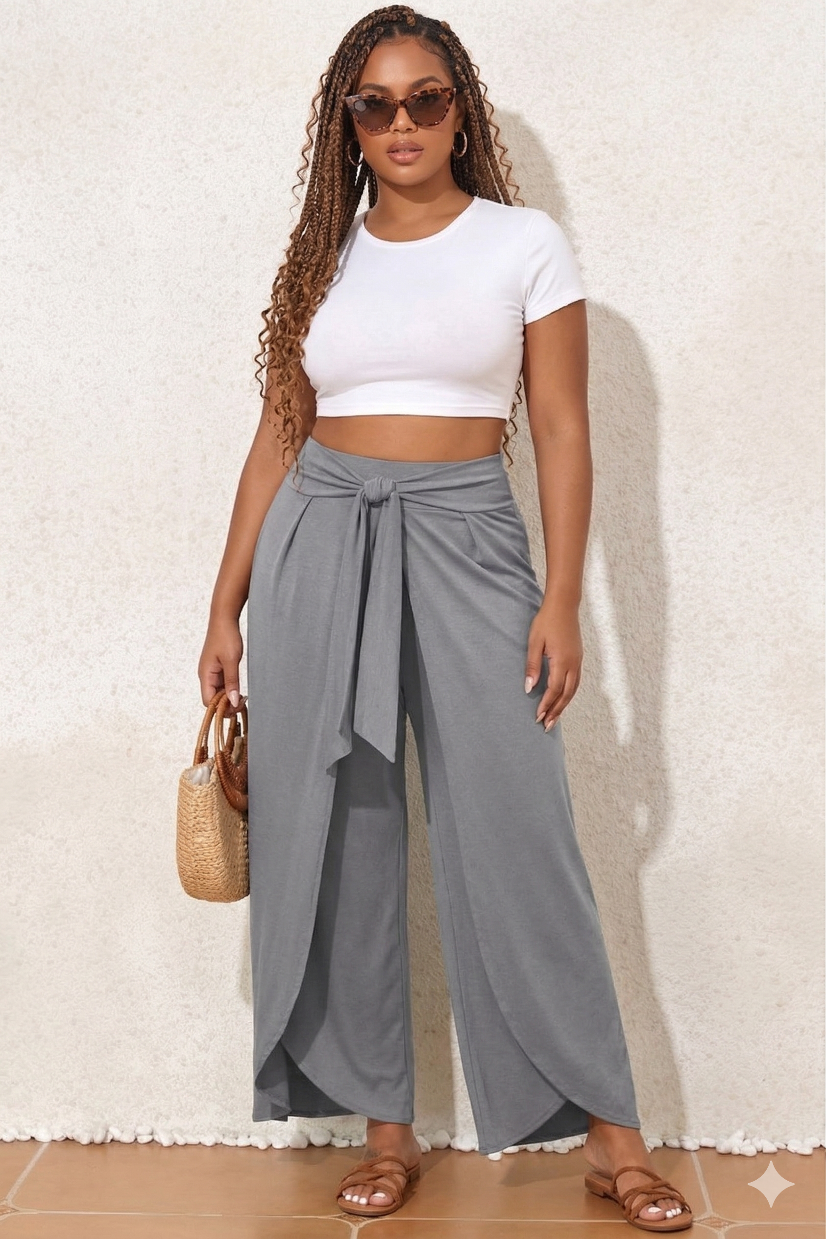 Solid Knotted Drop Waist Split Leg Pants Wäre Rare Fashion