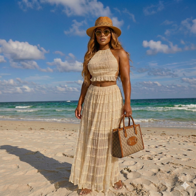 Beach Halter Pleated Skirt Set WARE RARE J