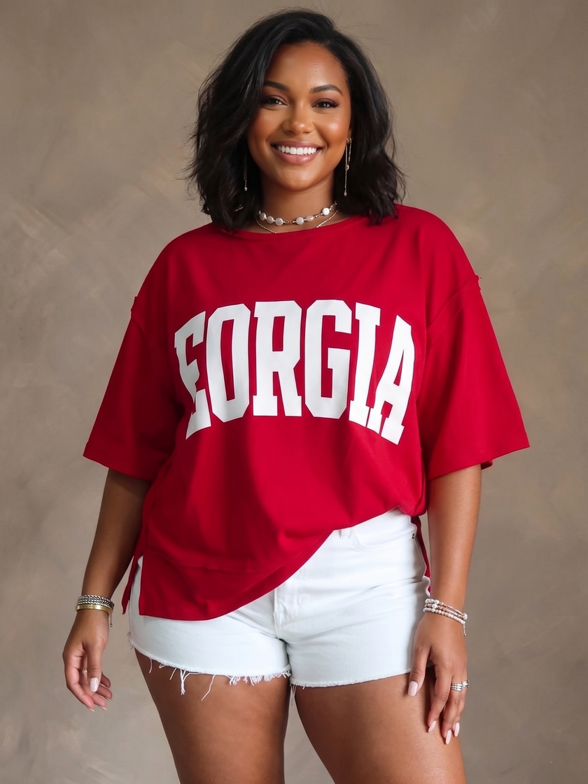 GEORGIE Letter Raw Seam Drop Shoulder Loose Tee ware rare trend