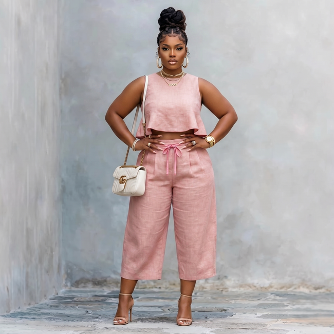 Womens Linen-blend Two-piece Set With Ruffled Detailing WARE RARE J