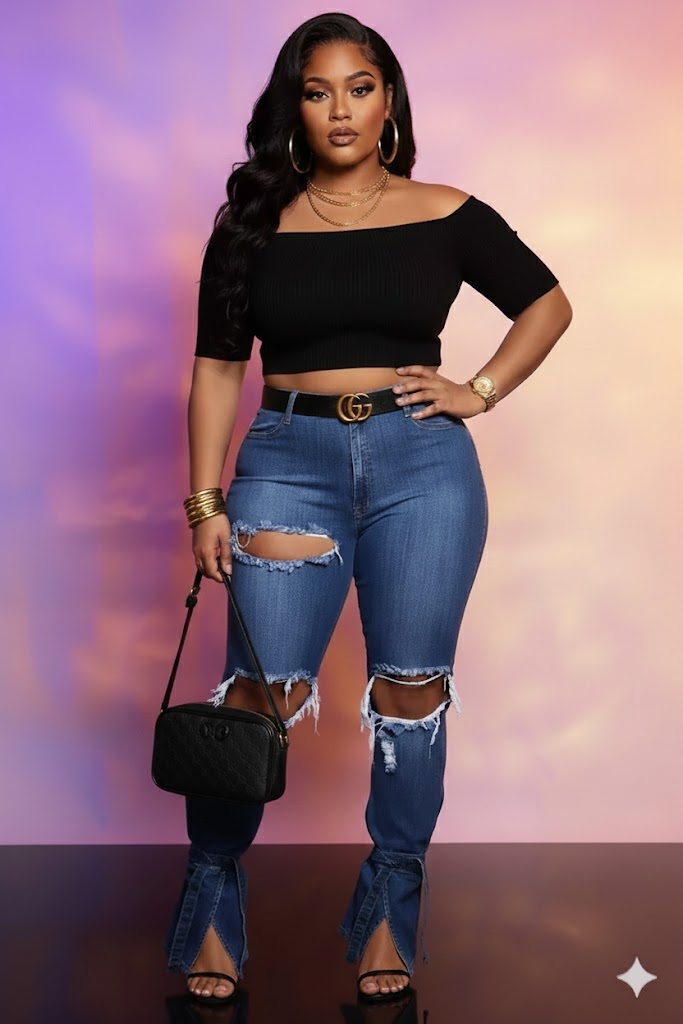 Plus Size Destroyed Ankle Tied Jeans Wäre Rare