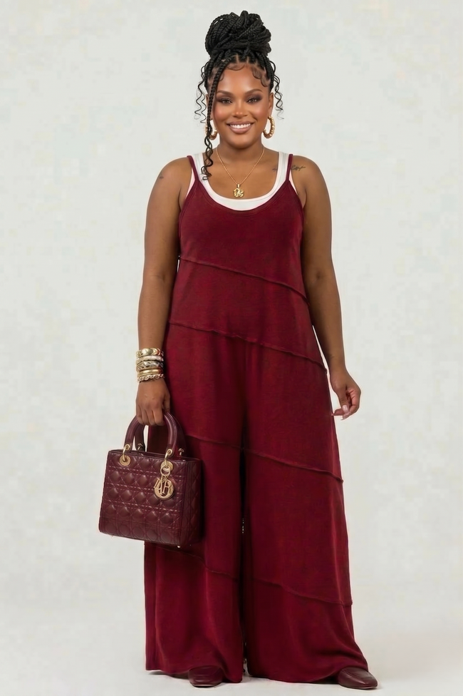 PLUS - Keyhole back Wide Leg Raw Edge Jumpsuit Wäre Rare Fashion