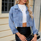 Pocketed Button Up Dropped Shoulder Denim Jacket Wäre Rare Trend