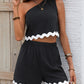 CONTRAST TRIM SINGLE SHOULDER SHORT SET Wäre Rare Trend
