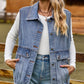 Sleeveless Collared Neck Denim Top with Pockets Wäre Rare Trend